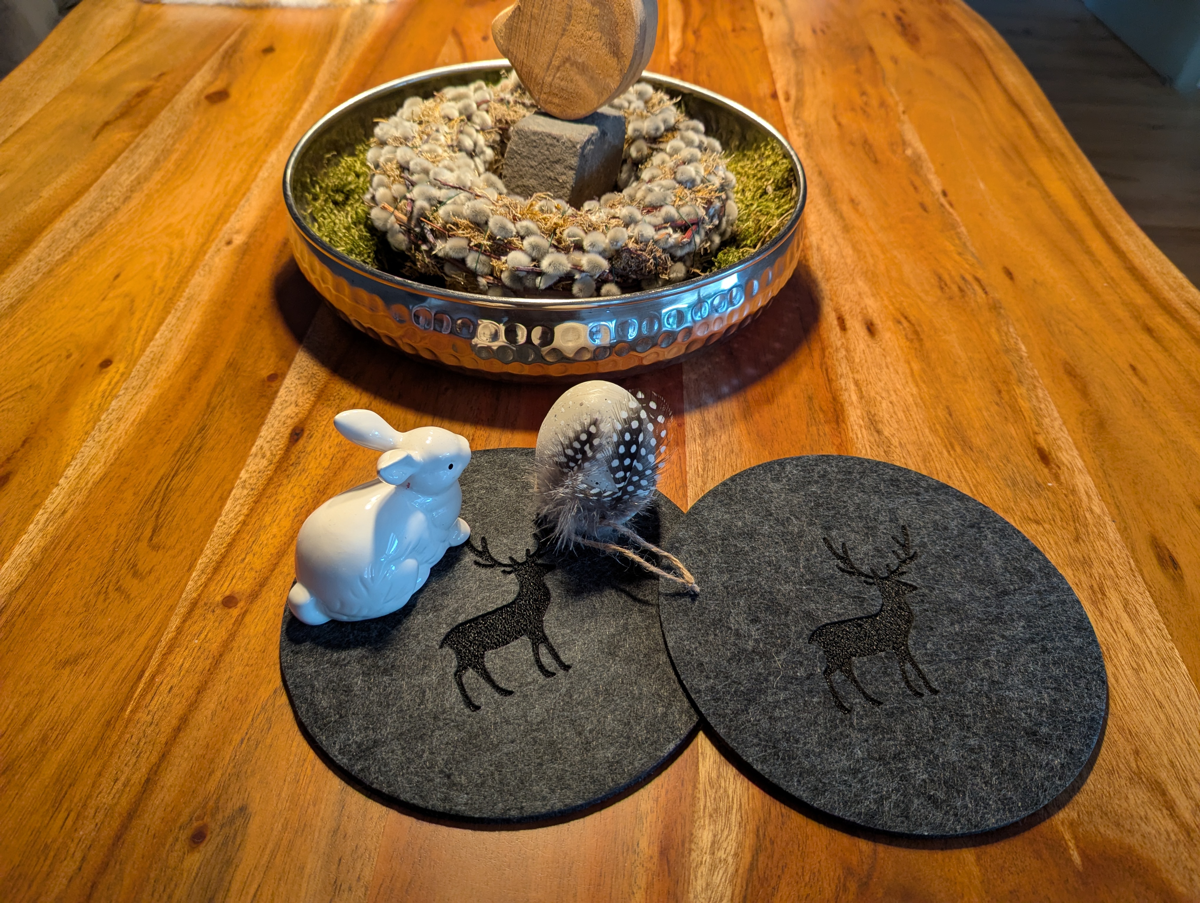 Filzuntersetzer Hirsch grau/schwarz